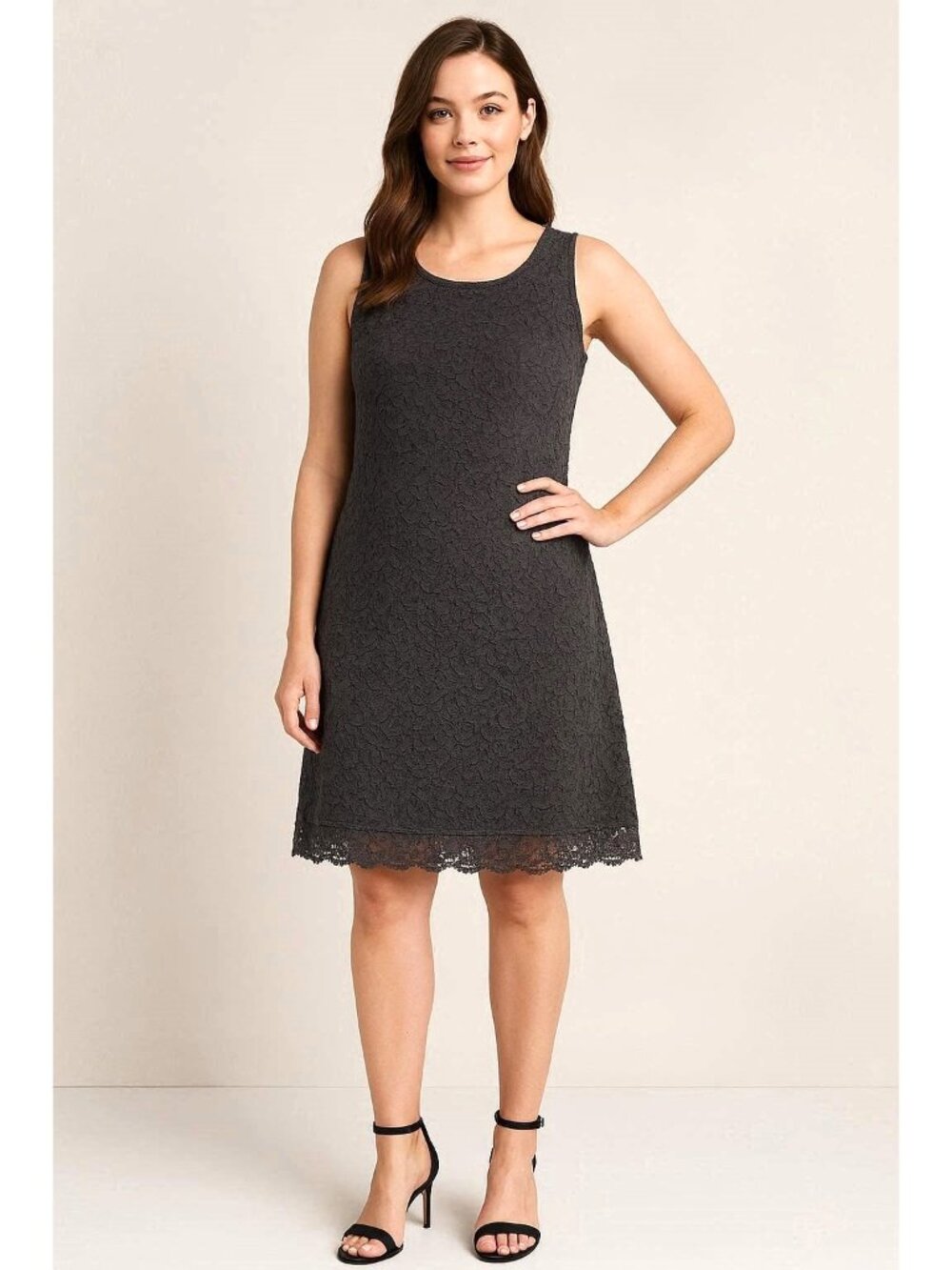 Made in Italy Black Stretch Lace Overlay Sz XL Cocktail A-line Dress